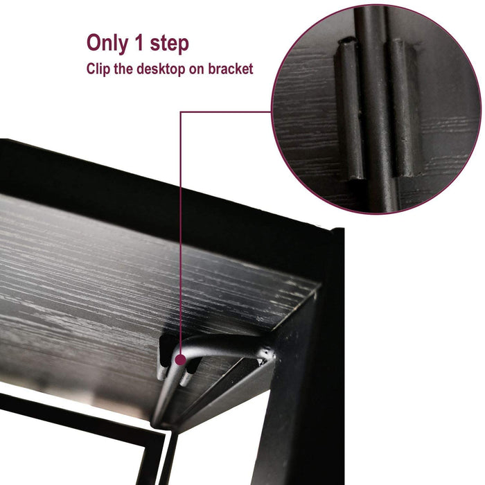 Folding Desk Table In Black Desktop and Metal Frame - 100 x 50 x 75cm -