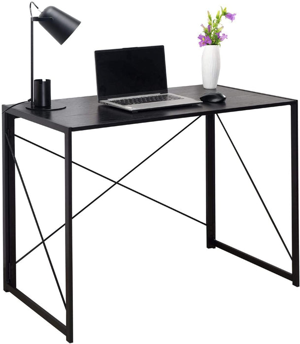 Folding Desk Table In Black Desktop and Metal Frame - 100 x 50 x 75cm -