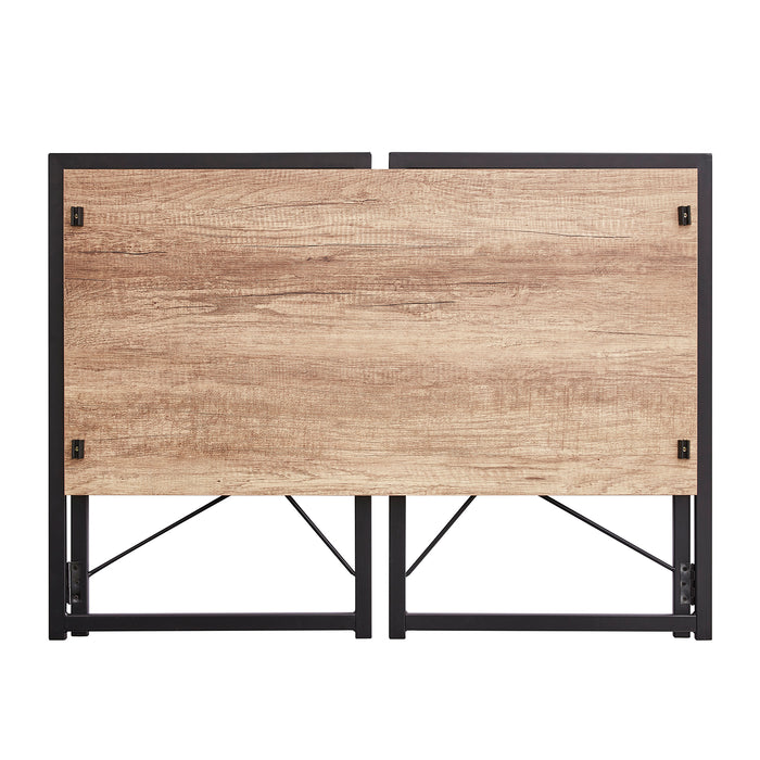 Folding Wooden Desktop Table with Black Metal Frame - 100 x 50 x 75cm -
