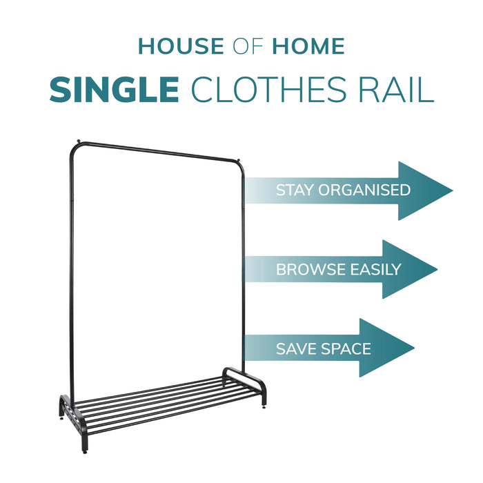 Garment Rack Clothes Rail With Shoe Storage Shelf & Adjustable Feet -