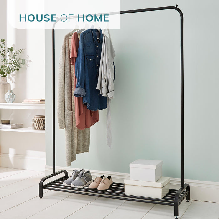 Garment Rack Clothes Rail With Shoe Storage Shelf & Adjustable Feet -
