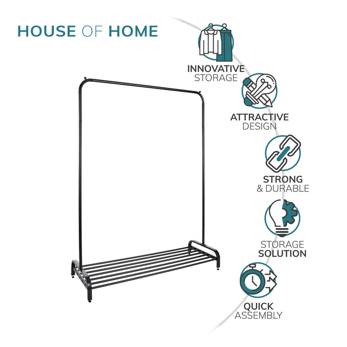 Garment Rack Clothes Rail With Shoe Storage Shelf & Adjustable Feet -