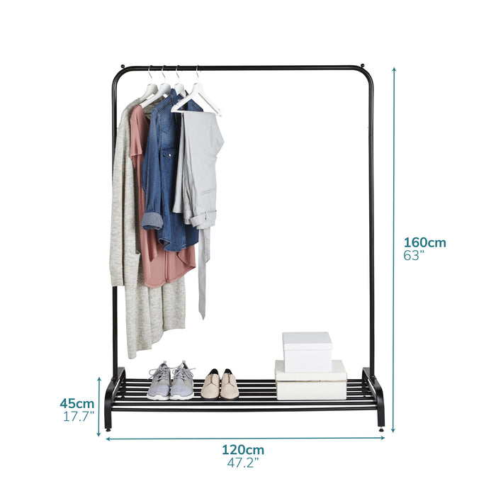 Garment Rack Clothes Rail With Shoe Storage Shelf & Adjustable Feet -