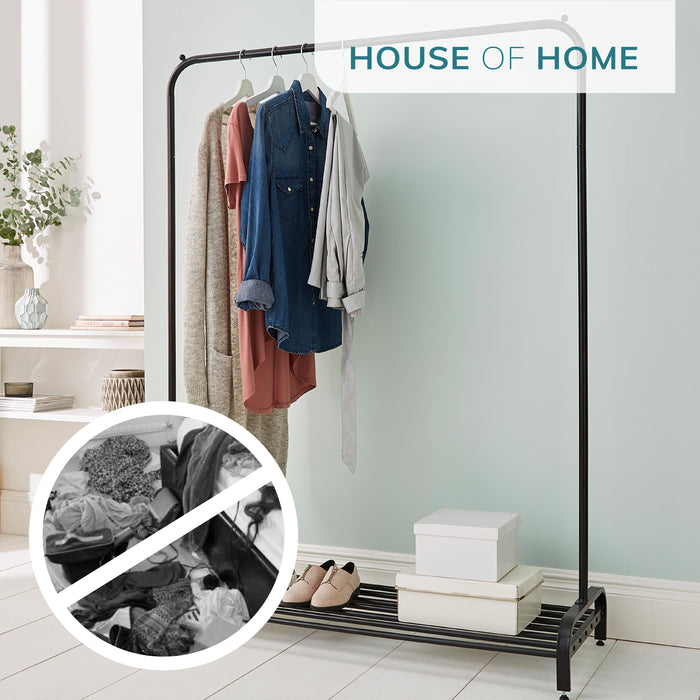 Garment Rack Clothes Rail With Shoe Storage Shelf & Adjustable Feet -