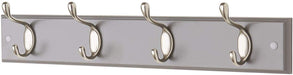 Heavy Duty 4 Double Coat Hooks Wall Door Mountable Grey Wooden Board -