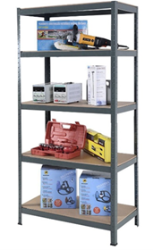 Heavy Duty Steel & MDF 5 Tier Storage Rack - Grey -