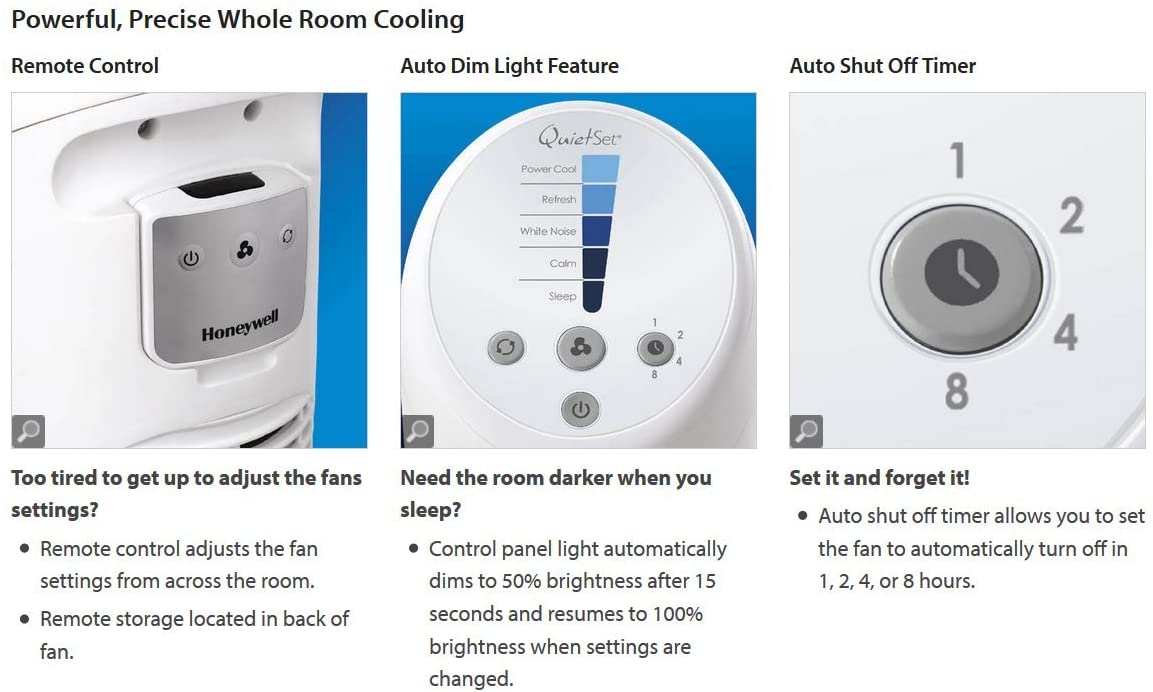 Honeywell QuietSet Tower Fan with Remote Control, White HYF260E [Energy Class A++] -