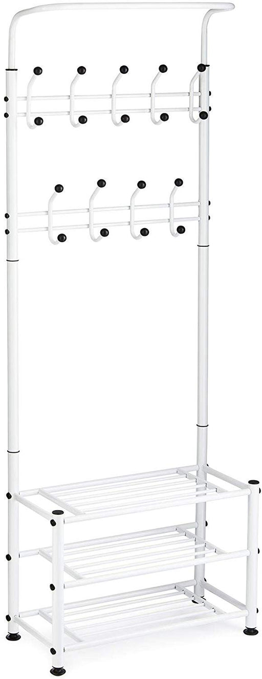 Multi Purpose Stand 18 Hooks For Clothes Shoes Hats Bags - White -