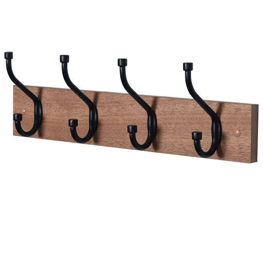 Oak Finish Heavy Duty 4 Double Coat Hooks Wall Or Door Mountable -