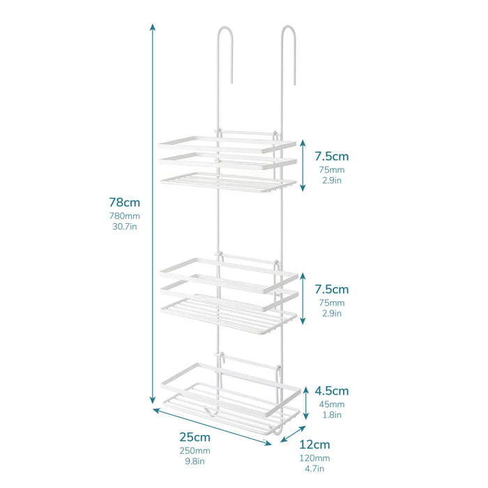 3 Tier Non Rust Hanging Shower Caddy Organiser in White -