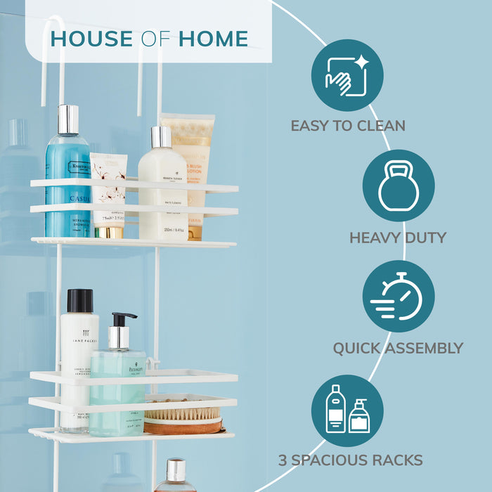 3 Tier Non Rust Hanging Shower Caddy Organiser in White -