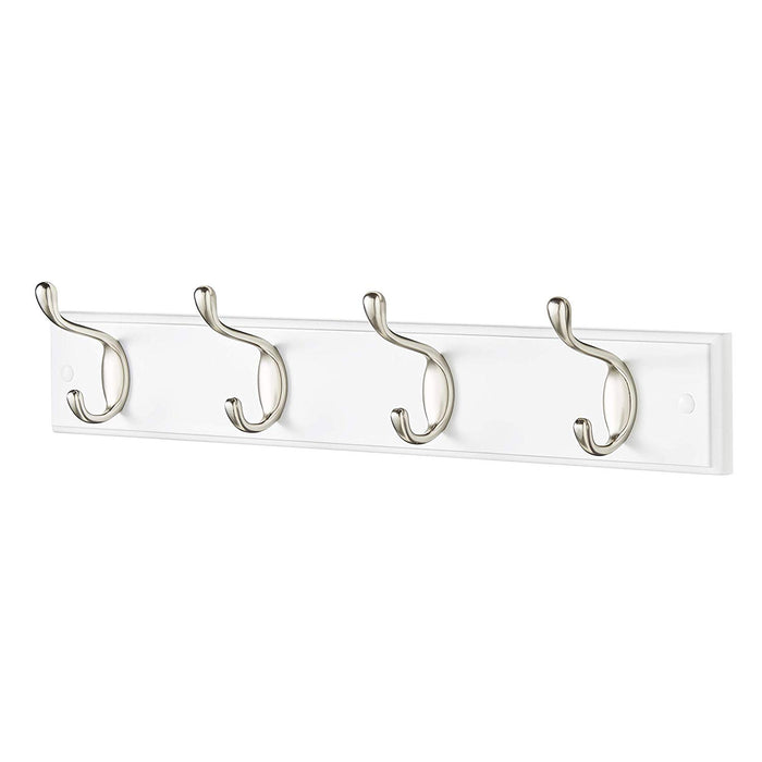 Quality Heavy Duty 4 Double Coat Hooks Wall Or Door Mountable White Wooden Board -