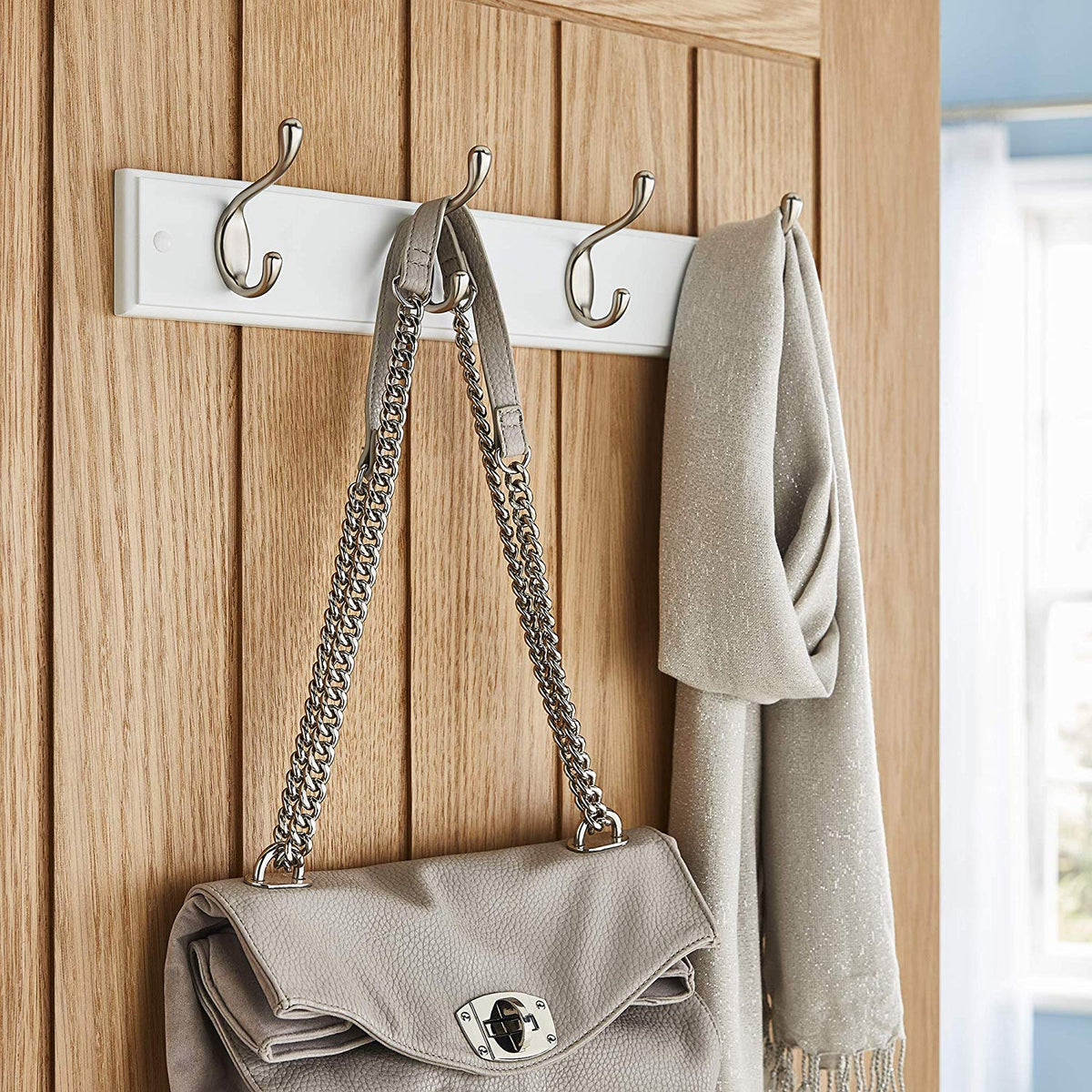 Quality Heavy Duty 4 Double Coat Hooks Mountable White Wooden Board │Free  U.K Delivery — House of Home
