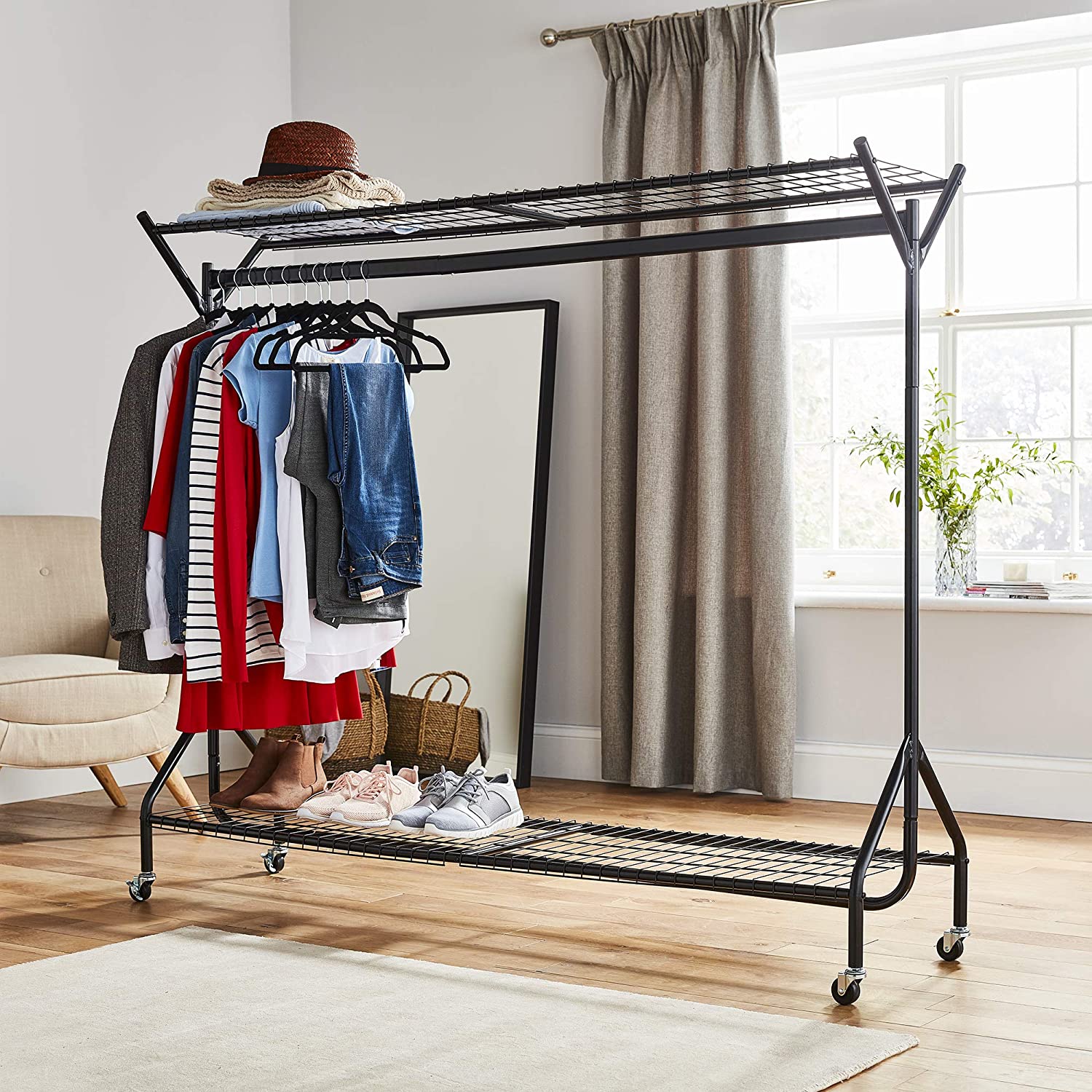 4ft long x 5ft Heavy Duty Clothes Rail with Shelf House of Home