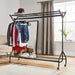 4ft long x 5ft Heavy Duty Clothes Rail with Shoe Rack Shelf and Hat Stand - Black -