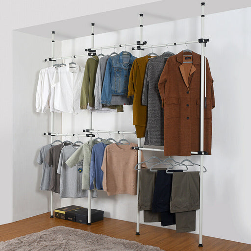 Triple Telescopic Wardrobe Organiser Hanging Rail Clothes Rack Adjustable Storage -