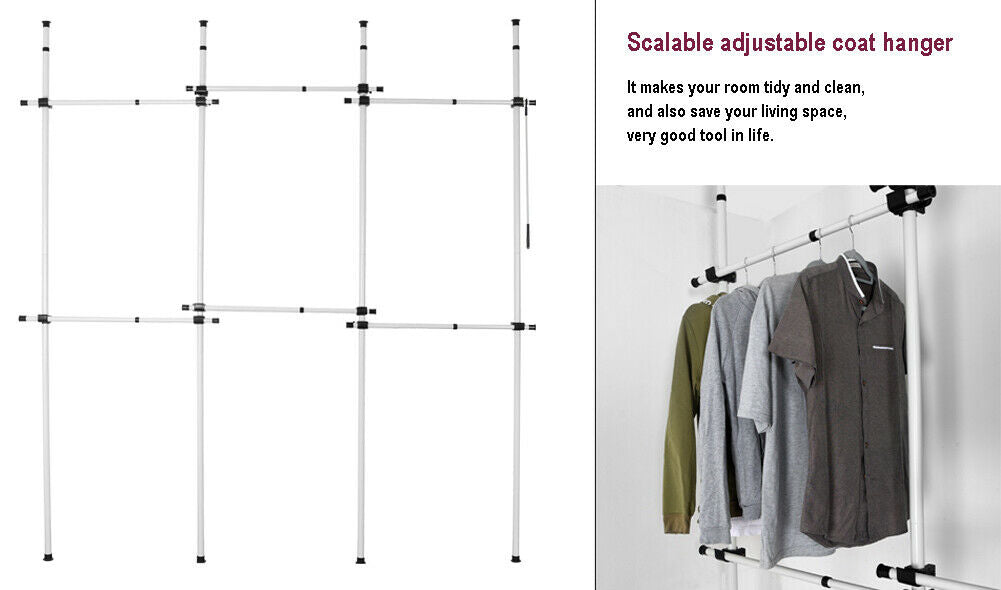 Triple Telescopic Wardrobe Organiser Hanging Rail Clothes Rack Adjustable Storage -