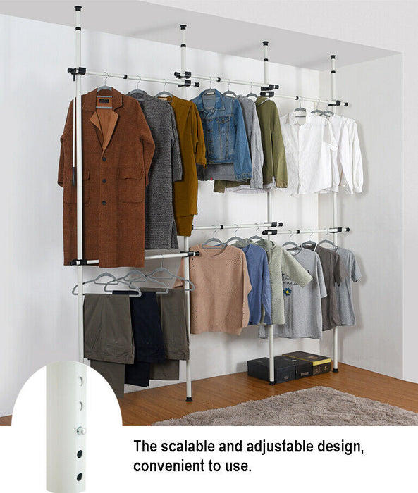 Triple Telescopic Wardrobe Organiser Hanging Rail Clothes Rack Adjustable Storage -