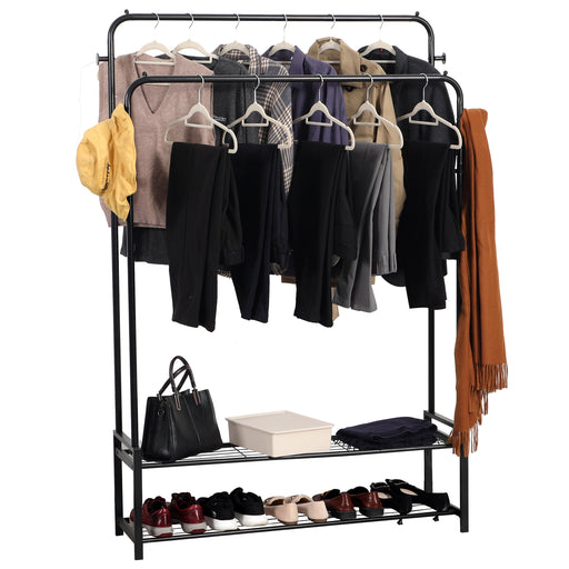 Freestanding Double Clothes Rail with Shoe Rack -