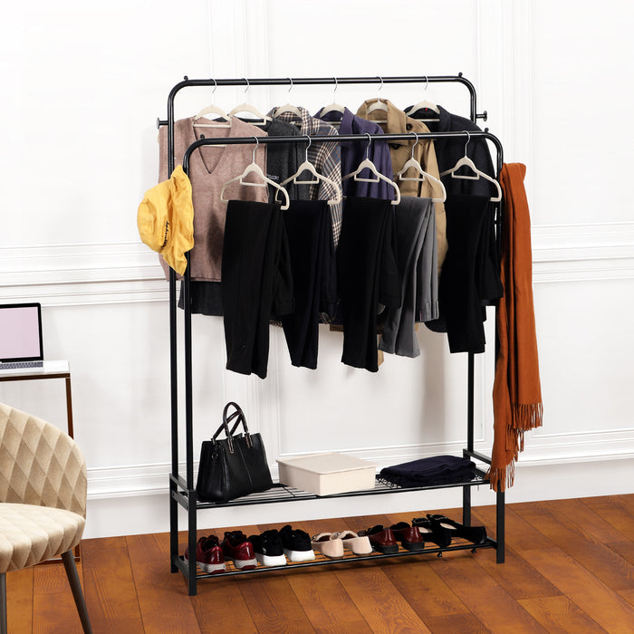 Freestanding Double Clothes Rail with Shoe Rack -