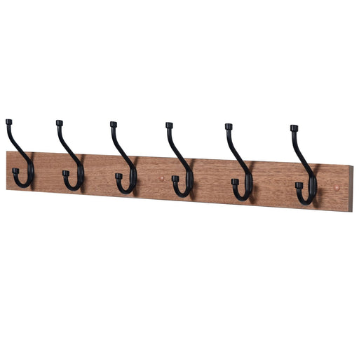 Oak Finish Heavy Duty 6 Double Coat Hooks Wall Or Door Mountable -