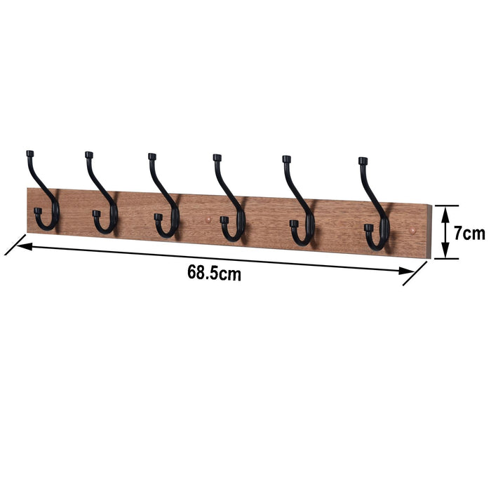 Oak Finish Heavy Duty 6 Double Coat Hooks Wall Or Door Mountable -