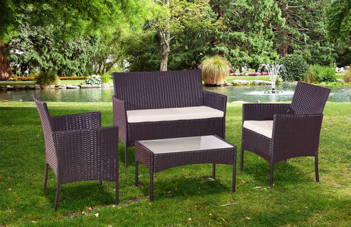 4pcs Steel & Plastic Rattan KD Sofa Set in Brown -