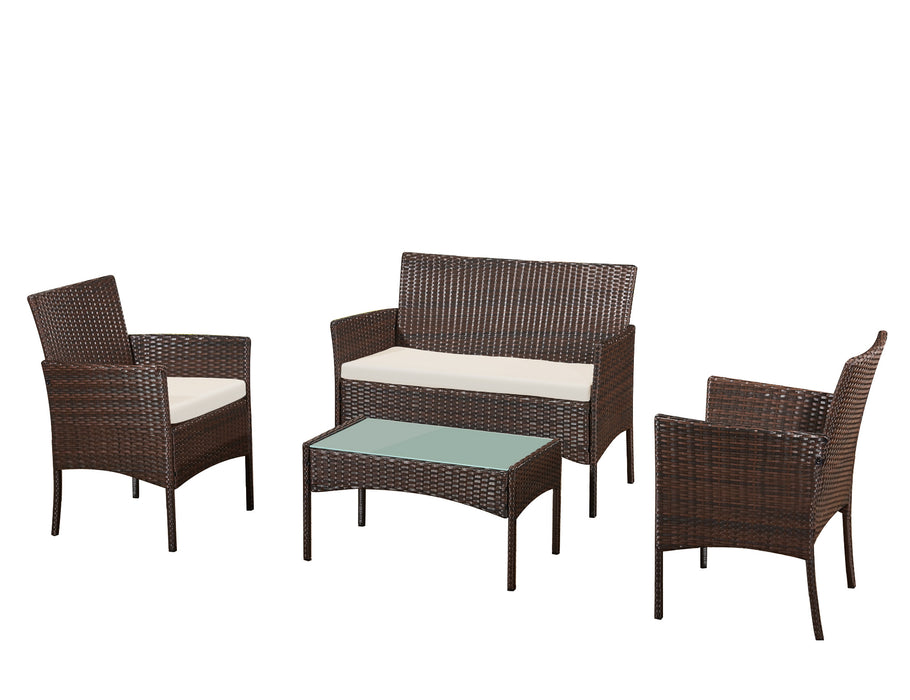 4pcs Steel & Plastic Rattan KD Sofa Set in Brown -
