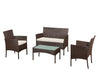 4pcs Steel & Plastic Rattan KD Sofa Set in Brown -