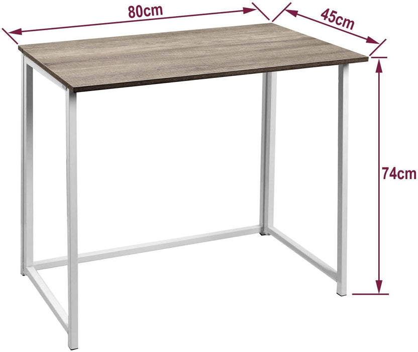 Folding Desk Table In White Powder Coating - 80 x 45 x 74cm -