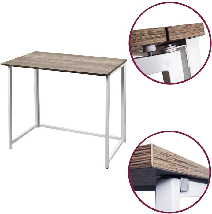 Folding Desk Table In White Powder Coating - 80 x 45 x 74cm -