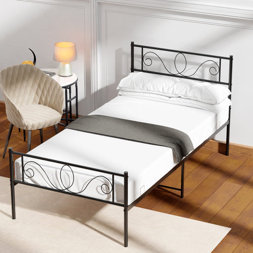 Metal Scroll Design Bed Frame in Black - Single