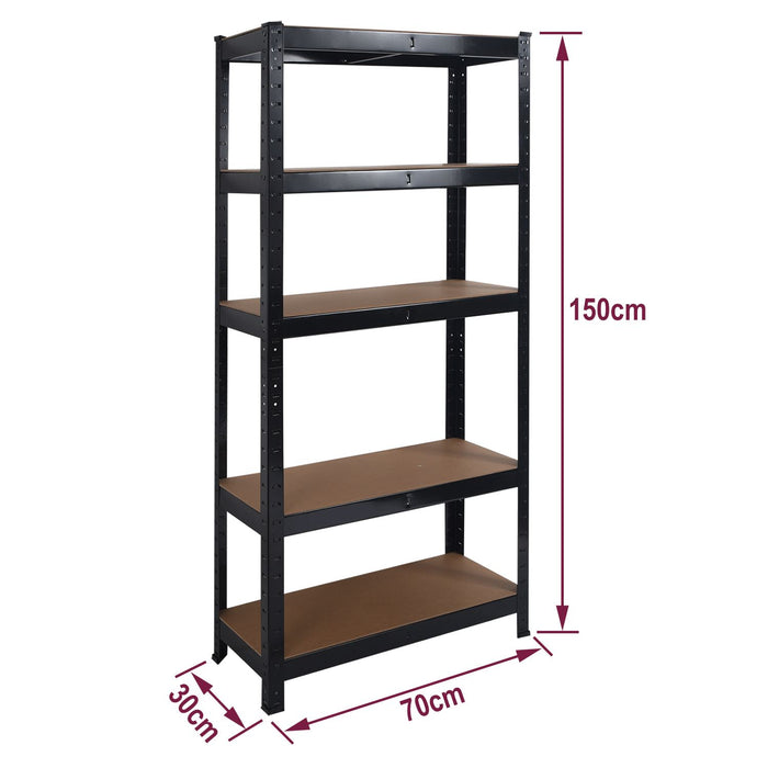 Heavy Duty Steel & MDF 5 Tier Racking Shelf in Black -