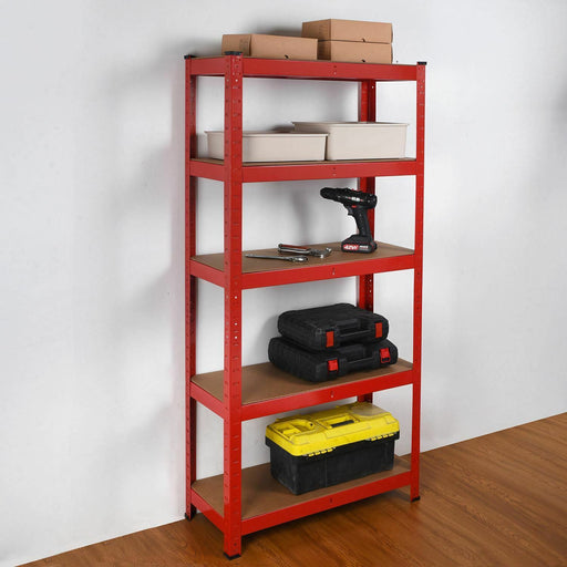 Heavy Duty Steel & MDF 5 Tier Racking Shelf in Red -