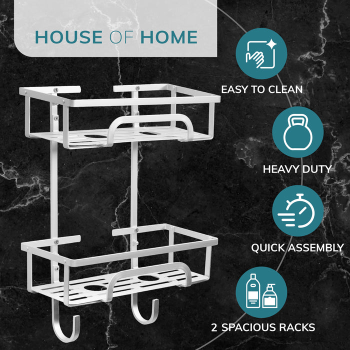 Self Adhesive 2 Tier Aluminium Shower Caddy with Bottom Hooks -