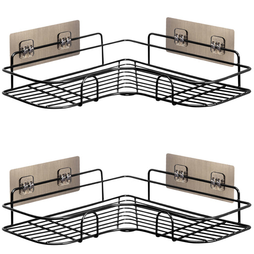 Set of 2 Self Adhesive Corner Storage Shelves in Black -