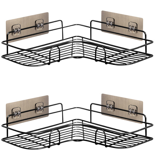 Set of 2 Self Adhesive Corner Storage Shelves in Black -