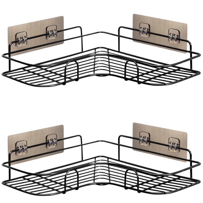 Set of 2 Self Adhesive Corner Storage Shelves in Black -