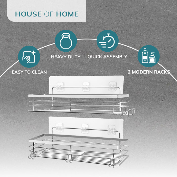 Set of 2 Self Adhesive Stainless Steel Shower Caddy -