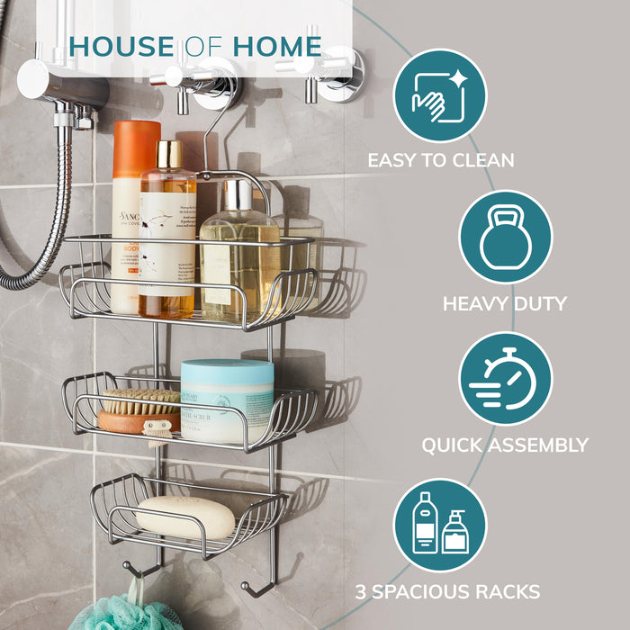 Shower Caddy in Silver Nano Powder Coating 3 Tier Hanging -