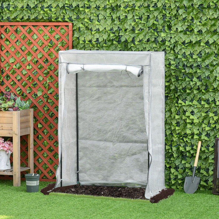 100 x 50 x 150cm Greenhouse Steel Frame PE Cover with Roll-up Door Outdoor - White / 100cm x 50cm x 150cm