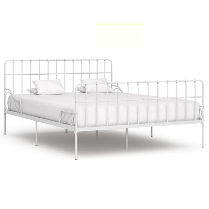 Bed Frame with Slatted Base Black White Grey & Pink Metal 90x200 cm to 200x200 cm - white / 200 x 200 cm