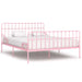 Bed Frame with Slatted Base Black White Grey & Pink Metal 90x200 cm to 200x200 cm - pink / 180 x 200 cm