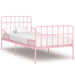 Bed Frame with Slatted Base Black White Grey & Pink Metal 90x200 cm to 200x200 cm - pink / 90 x 200 cm