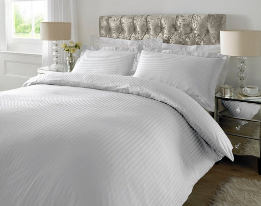 300 TC - 100% Cotton Sateen Stripe Duvet Cover Set White -