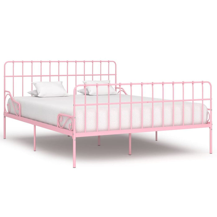 Bed Frame with Slatted Base Black White Grey & Pink Metal 90x200 cm to 200x200 cm - pink / 200 x 200 cm