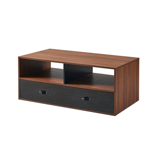 Wooden Coffee Table & Storage, Modern End Table with Drawers, Brown -