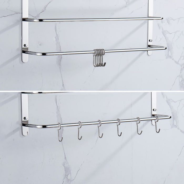 THREE Stagger Layers Towel Rack Upgraded with SIX Movable Hooks Stainless Steel Towel Bars Bathroom Accessories Set for Hanging Bath Sponge and Towels Bright Polishing 23.62 inches KJWY005YIN-60CM -
