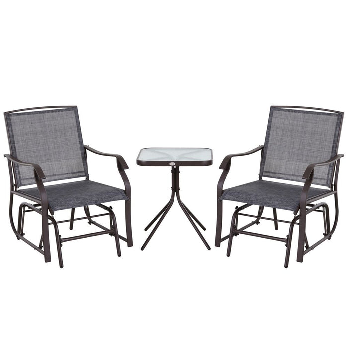Steel Frame Set-of-2 Glider Rocking Chair w/ Table Set Grey -