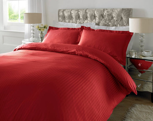 300 TC - 100% Cotton Sateen Stripe Duvet Cover Set Red -